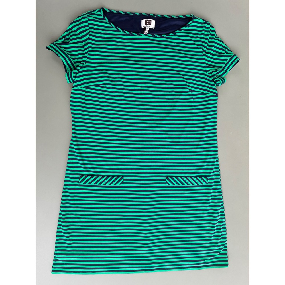 Laundry by Design Green Navy Nautical Striped Short Sleeve Shift Dress XL